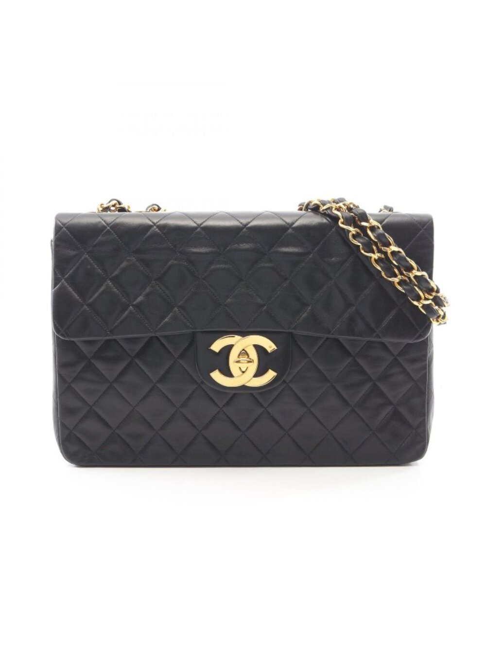 Chanel Shoulder Bag Maxi Quilted 34 Black Lambskin Chain